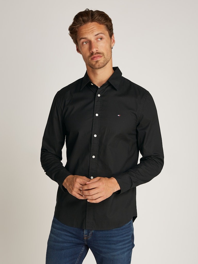 Tommy Hilfiger Poplin Siyah Erkek Uzun Kollu Gömlek - MW0MW38137BDS