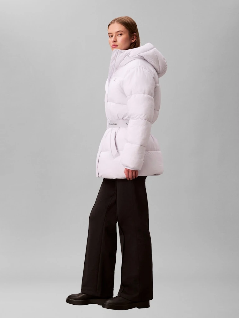 Calvin Klein Kadın Beyaz  Puffer Kapşonlu Mont