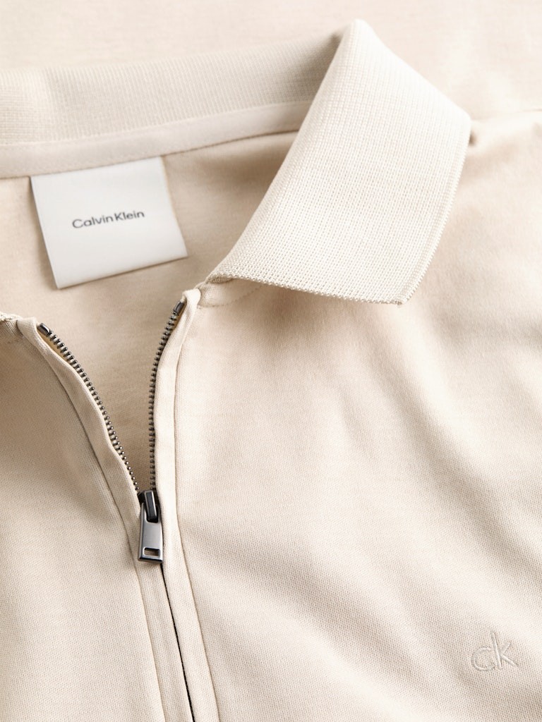 Calvin Klein Organik Pamuk Bej Erkek Kısa Kollu Fermuarlı Polo Yaka T-Shirt - K10K112754PDV