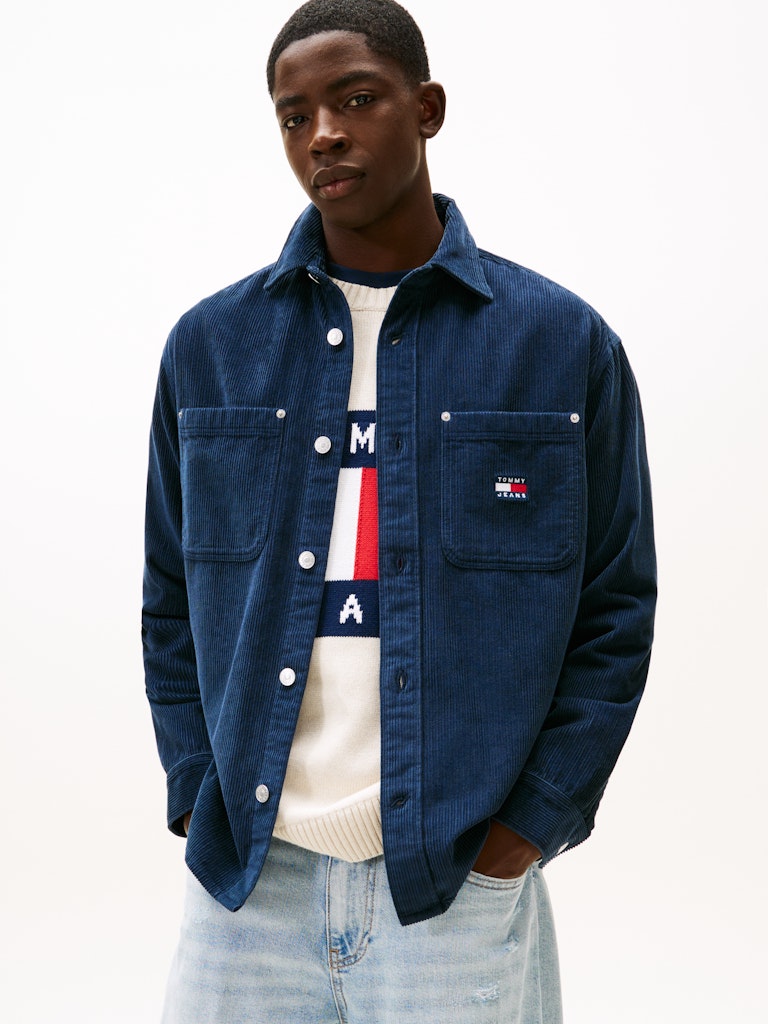 Tommy Hilfiger Erkek Kadife Rahat Kesim Lacivert Gömlek