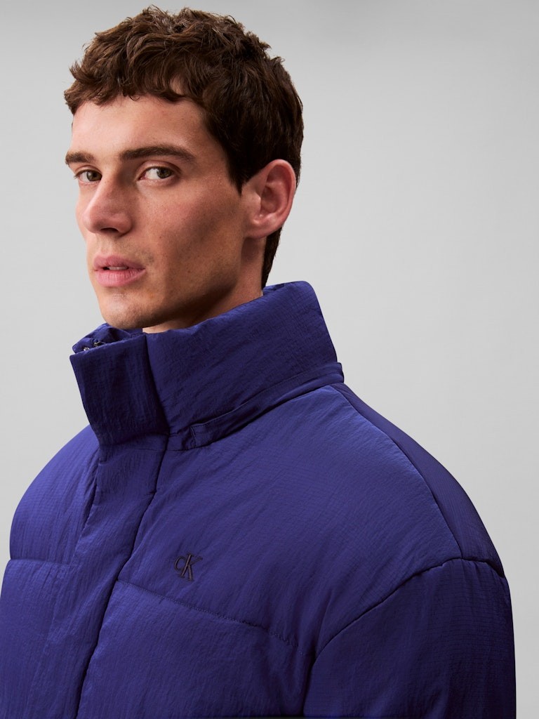 Calvin Klein Erkek Mavi  Puffer Kapşonlu Mont