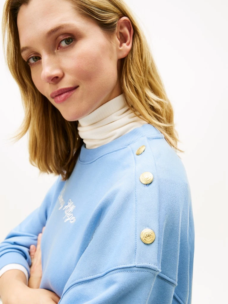 Tommy Hilfiger Kadın Mavi Pamuk O Yaka Sweatshirt