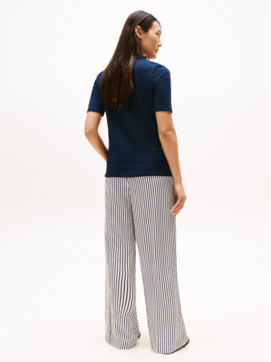 Tommy Hilfiger Kadın Logo İşlemeli Mavi Polo Tişört