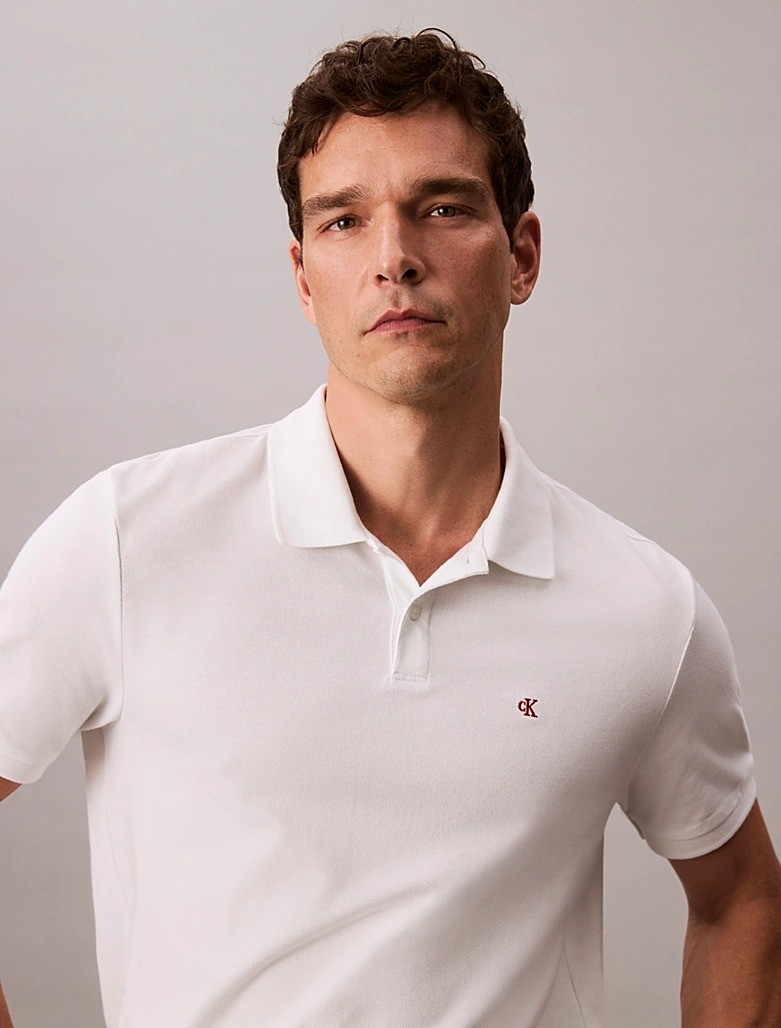 Calvin Klein Erkek Beyaz Düğmeli Polo Yaka T Shirt