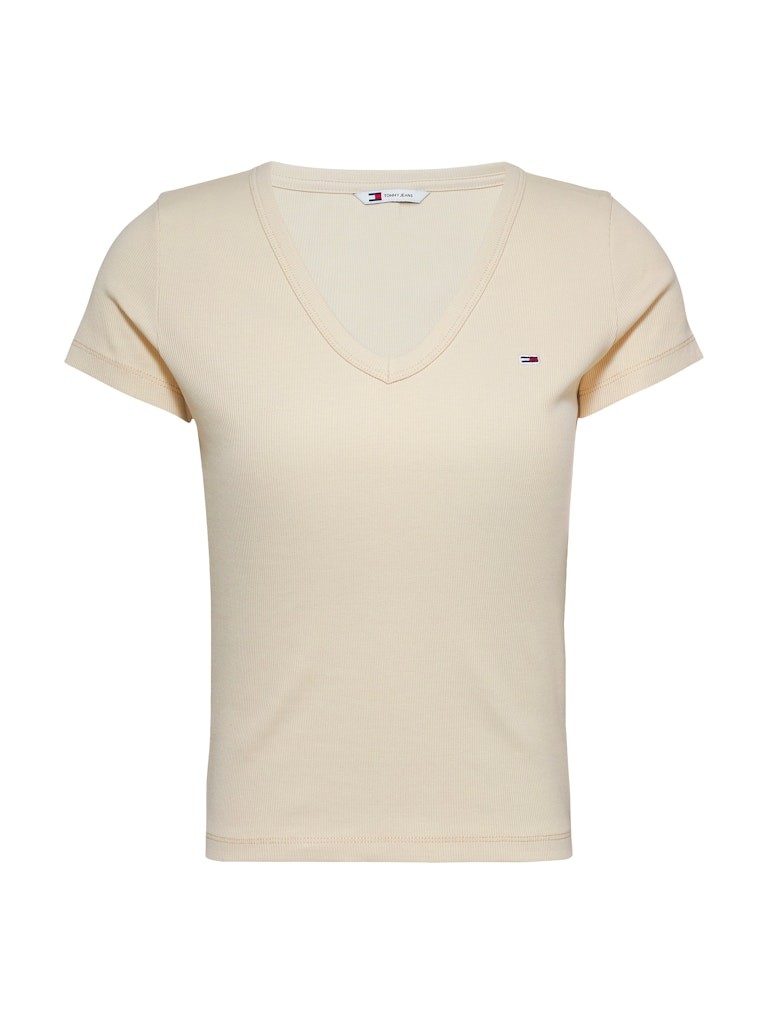 Tommy Hilfiger Rejeneratif Pamuk Bej Kadın Kısa Kollu T-Shirt - DW0DW17385ACG
