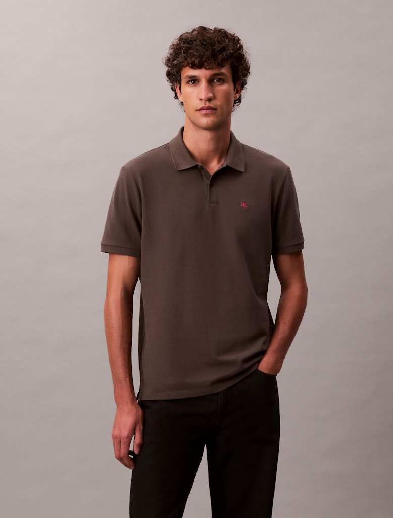 Calvin Klein Erkek Düğmeli Polo Yaka Gri T-Shirt