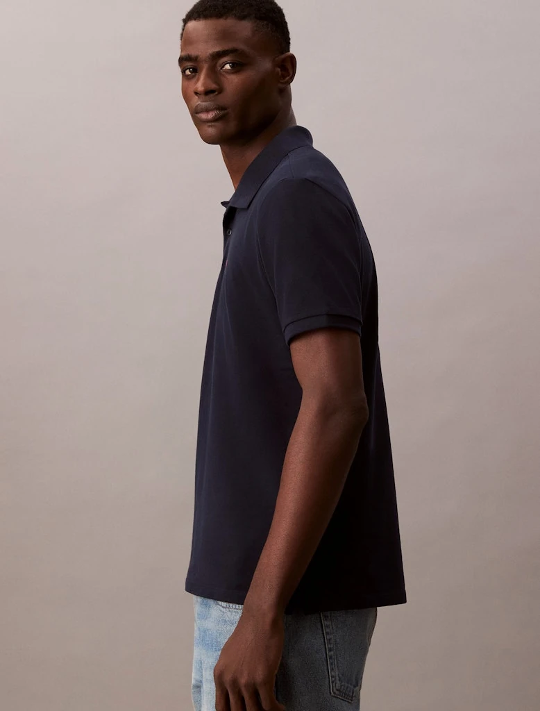 Calvin Klein Erkek Lacivert Pamuklu Düğmeli Polo Yaka T-Shirt