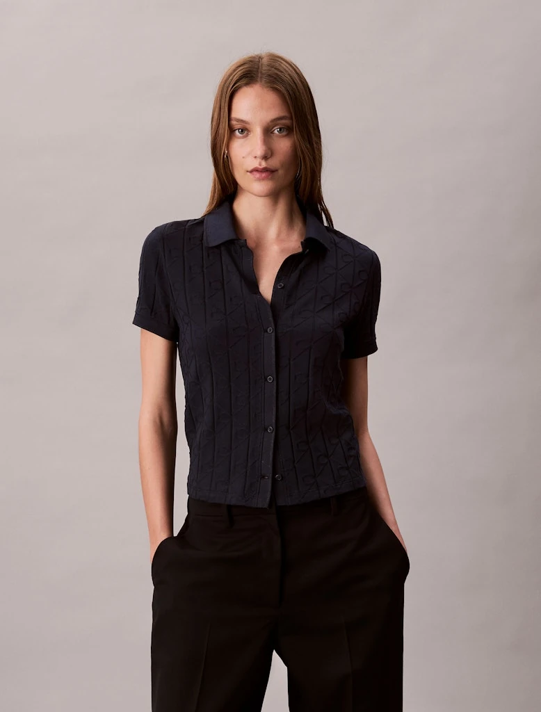 Calvin Klein Kadın Pamuklu Polo Yaka Lacivert T-Shirt