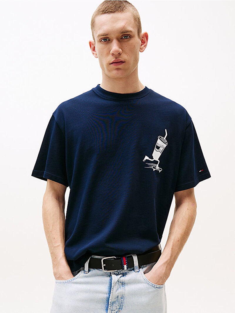 Tommy Hilfiger Erkek Relax Skater Backprint Mavi T-shirt