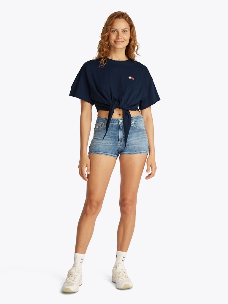 Tommy Hilfiger Rejeneratif Pamuk Mavi Kadın Kısa Kollu Crop T-Shirt - DW0DW20321C1G