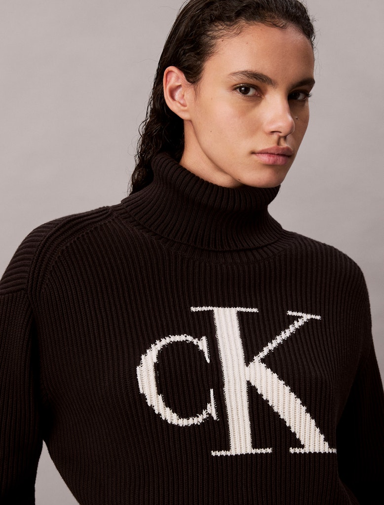Calvin Klein Kadın Boğazlı Logolu Siyah Triko