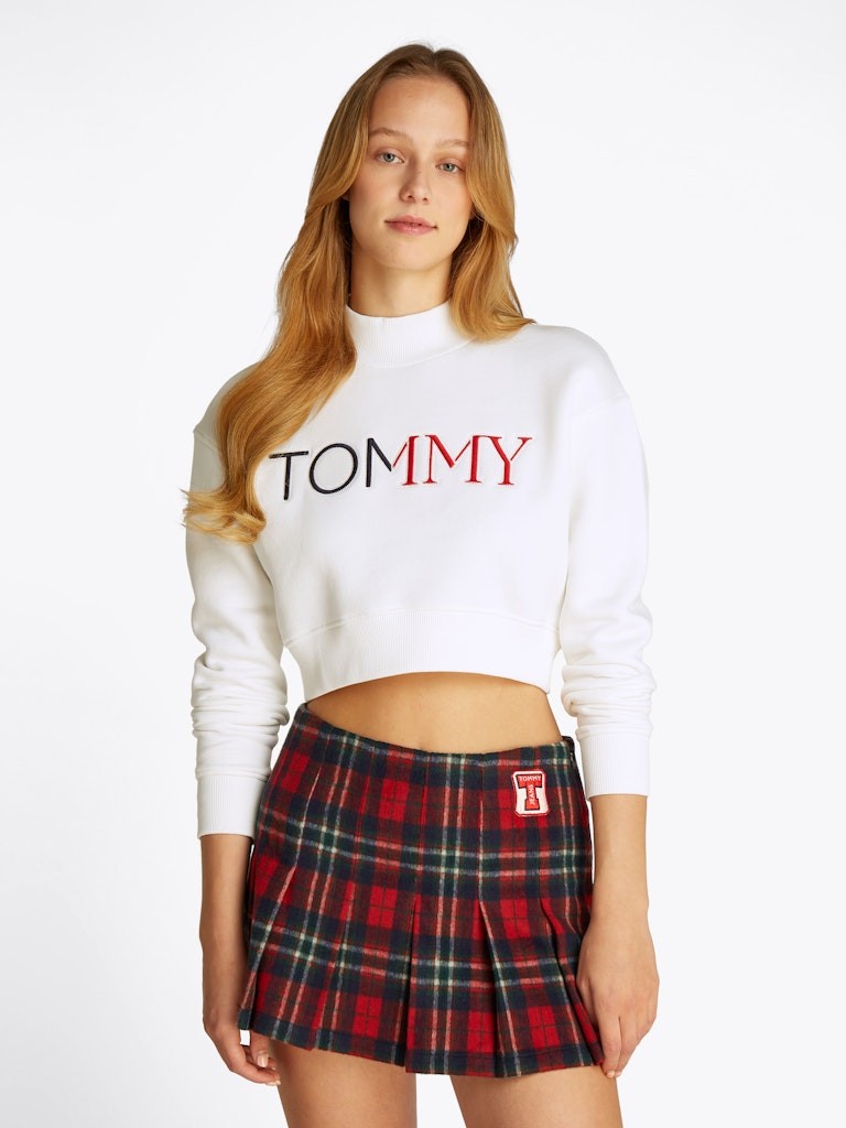 Tommy Jeans Crop Rwb Kadın Beyaz Sweatshirt - DW0DW20540YAD