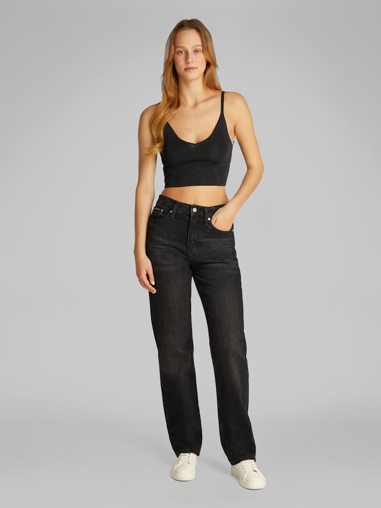 Calvin Klein Kadın Askılı Slim Fit V Yaka Örgü Kumaş Siyah Bralet - J20J224805BEH