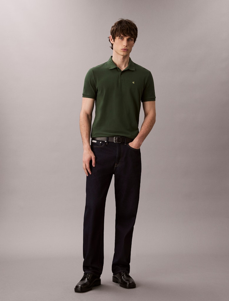 Calvin Klein Erkek Yeşil Pamuk Kısa Kollu Düğmeli Polo Yaka T-Shirt