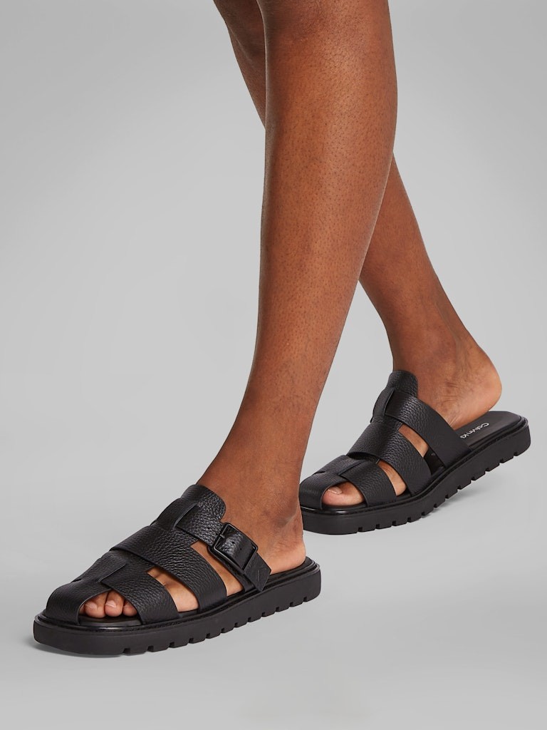 Calvin Klein Deri Siyah Erkek Kısa Taban 3 Bantlı Sandalet - YM0YM012200GJ