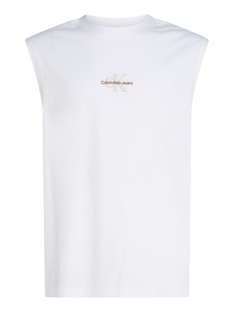 Calvin Klein Rejeneratif Pamuk Beyaz Erkek Kolsuz T-shirt - J30J327493YAF