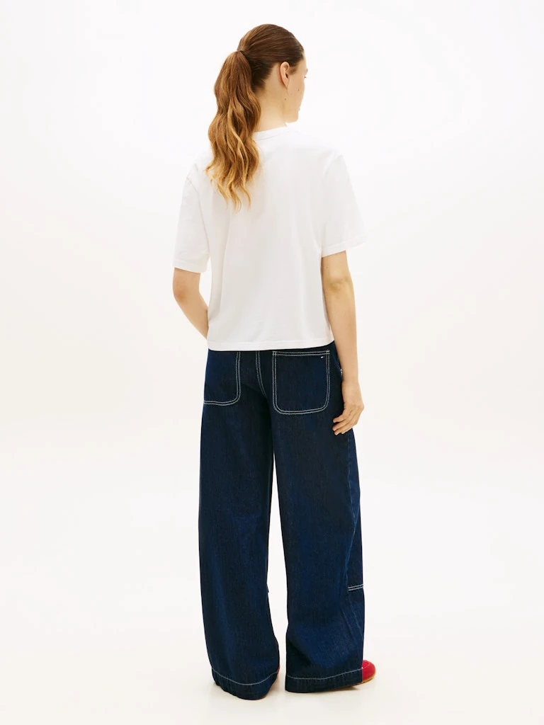 Tommy Hilfiger Kadın Beyaz Pamuk Düğmeli Kısa Kolu T-Shirt