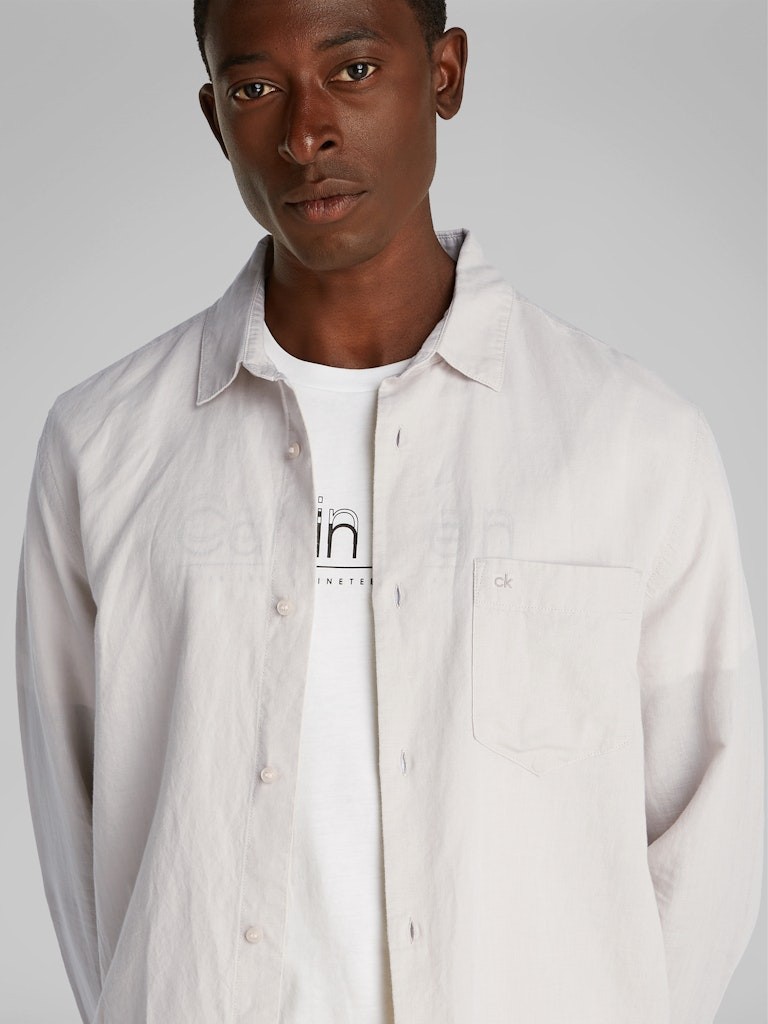 Calvin Klein Keten Bej Erkek Uzun Kollu Gömlek - K10K114488PE0