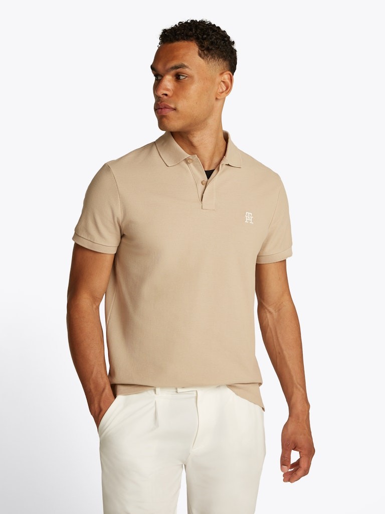 Tommy Hilfiger Organik Pamuk Bej Erkek Kısa Kollu Düğmeli Polo Yaka T-Shirt - MW0MW33167RBT