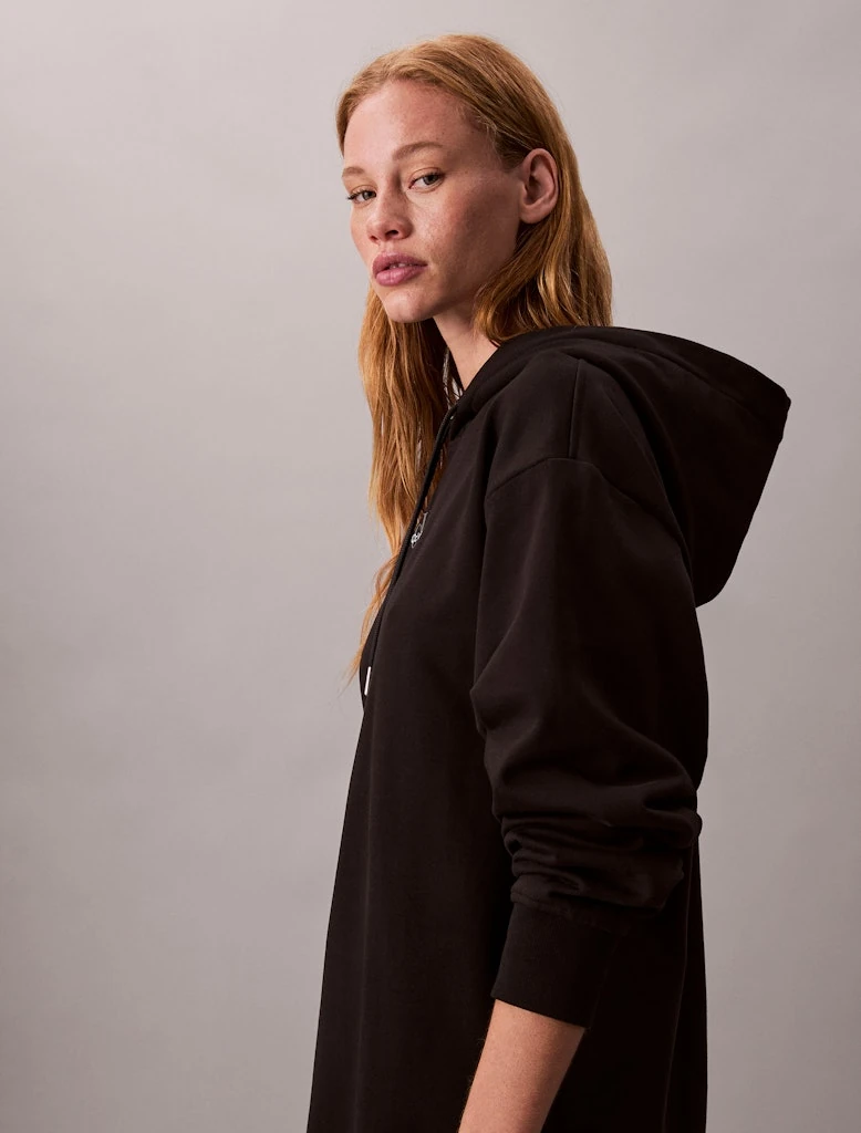 Calvin Klein Kadın Siyah  Sweatshirt Kapşonlu Elbise