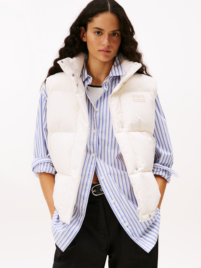 Tommy Hilfiger Kadın Ekru Kaz Tüyü Puffer Kapşonlu Yelek