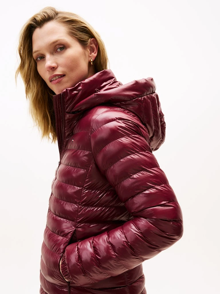 Tommy Hilfiger Kadın Bordo Padded Kapşonlu Mont
