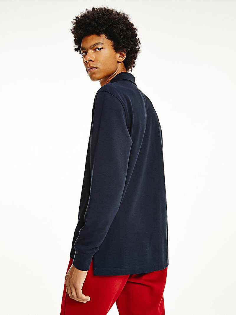 Tommy Hilfiger Erkek Lacivert Düğmeli Uzun Kollu Polo Yaka T Shirt - MW0MW20183DW5