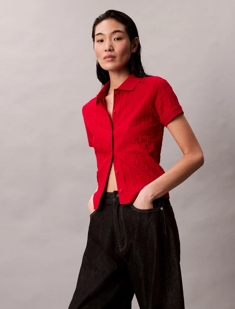 Calvin Klein Kadın Polo Yaka Kırmızı T-Shirt