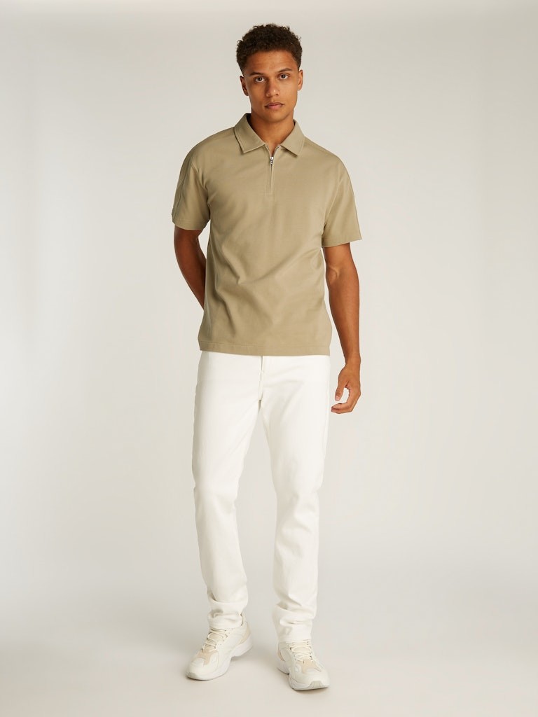 Calvin Klein Pamuk Bej Erkek Kısa Kollu Düğmeli Polo Yaka T-Shirt - J30J327240HI0