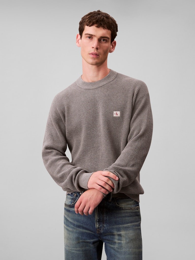 Calvin Klein Erkek Gri Pamuk O Yaka Triko