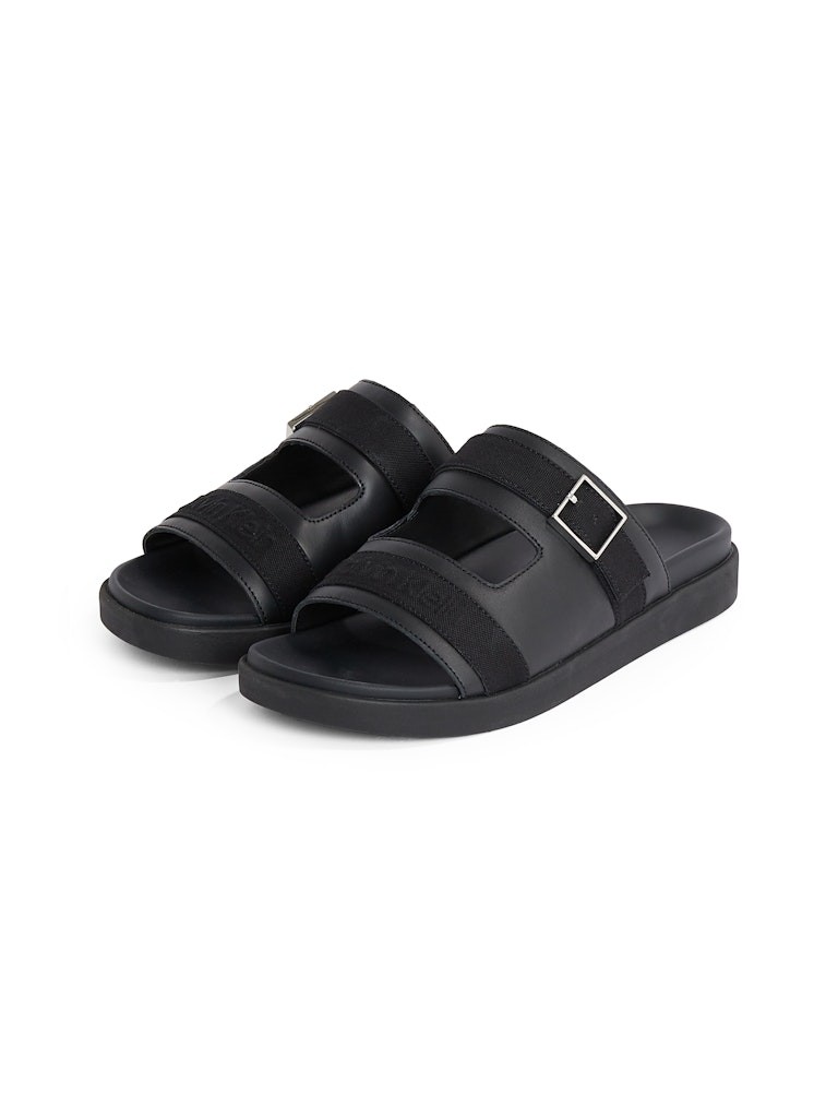 Calvin Klein Deri Siyah Erkek Kısa Taban Çift Bantlı Sandalet - HM0HM01755BEH