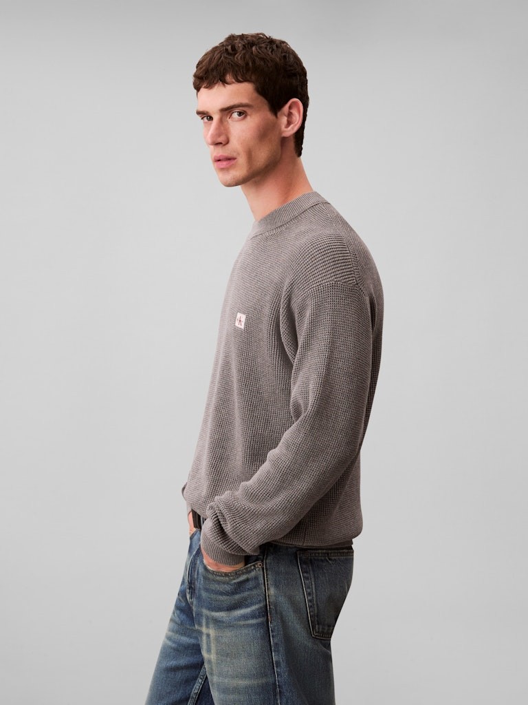 Calvin Klein Erkek Gri Pamuk O Yaka Triko