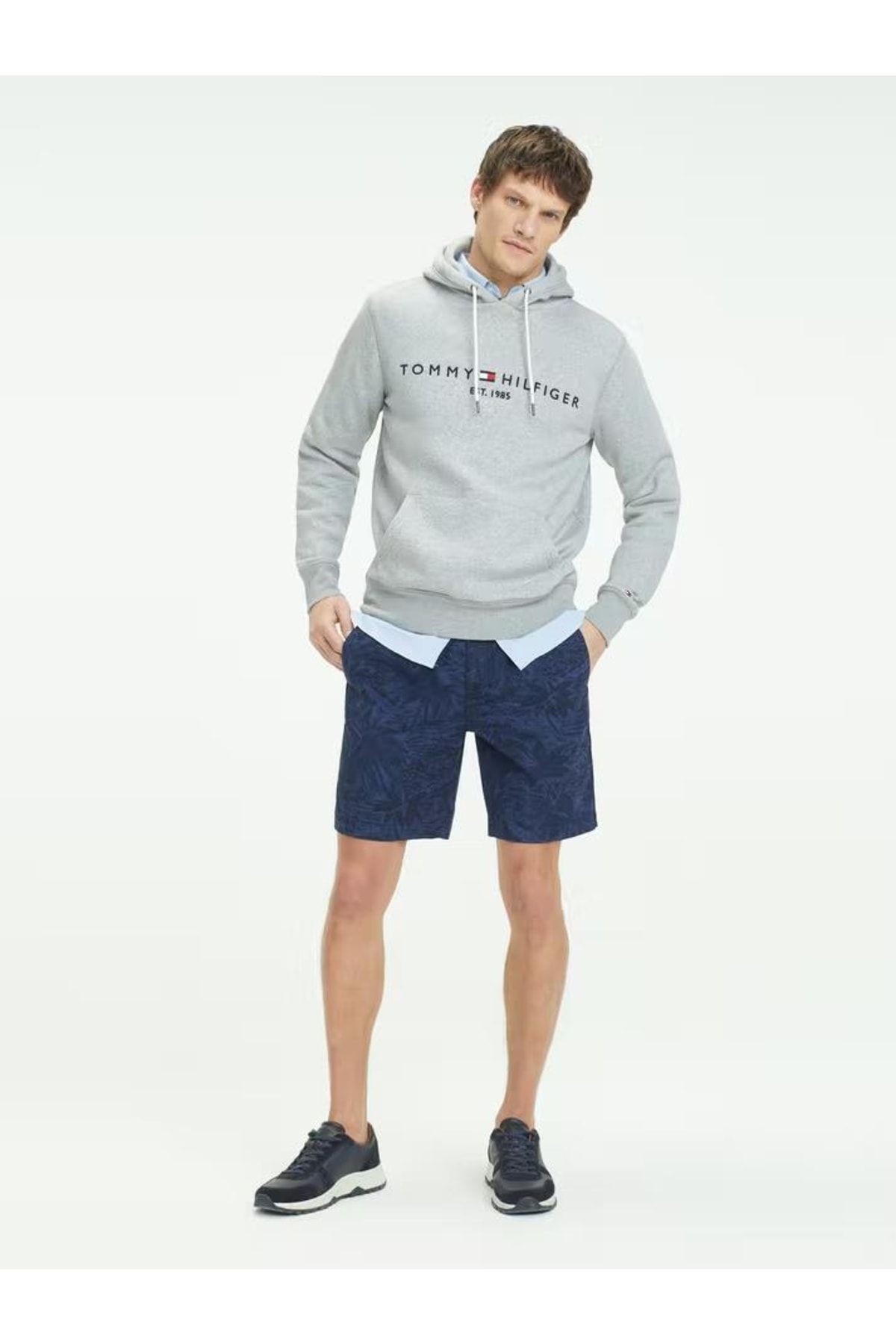 Tommy Hilfiger Pamuk Gri Erkek Kapşonlu Sweatshirts