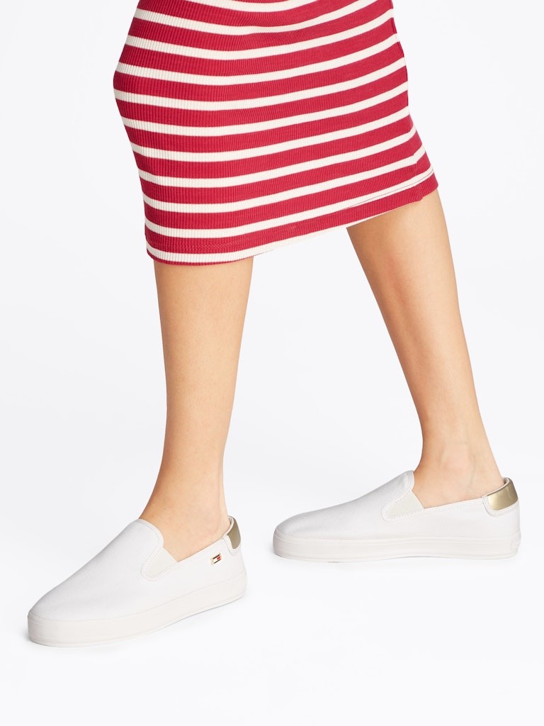 Tommy Hilfiger Pamuk Beyaz Kadın Kısa Taban Sneakers - FW0FW08645YBS