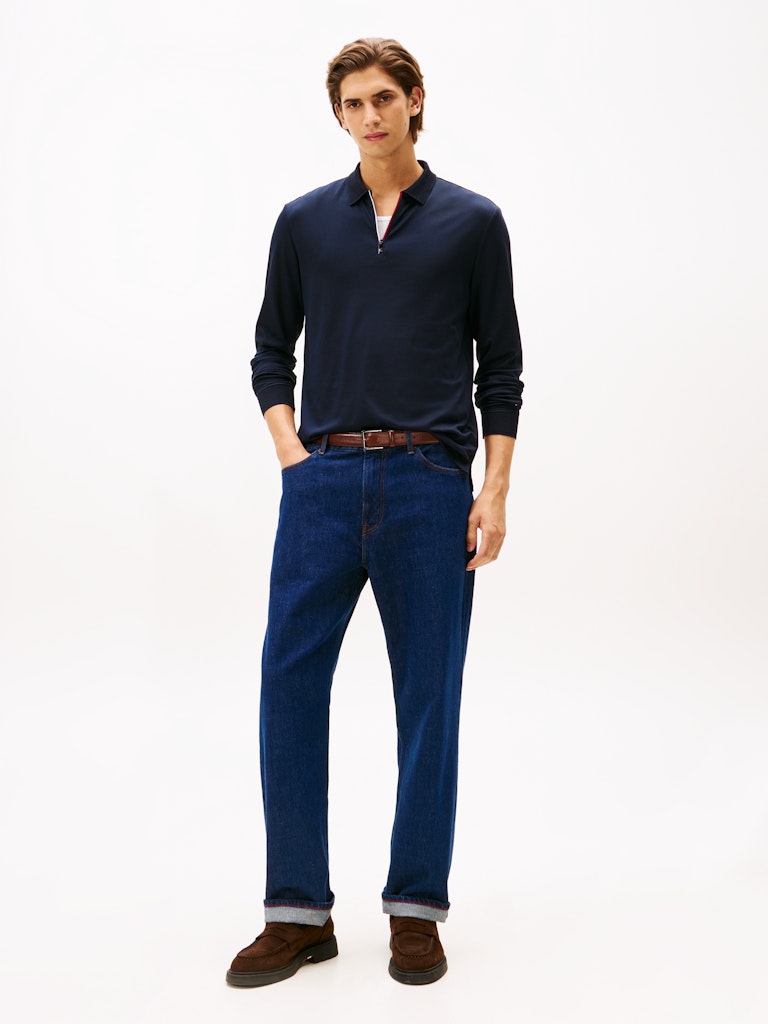 Tommy Hilfiger Erkek Fermuarlı Polo Yaka Lacivert T-Shirt