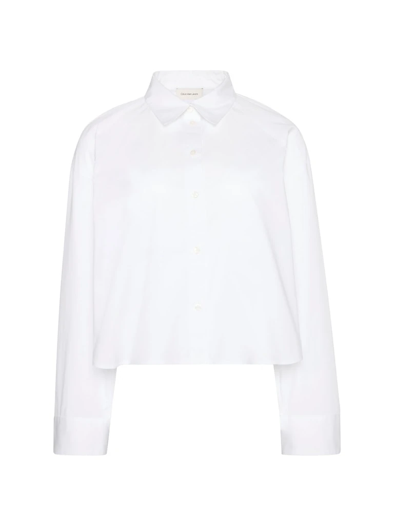 Calvin Klein Kadın Beyaz Poplin Rahat Kesim Uzun Kollu Gömlek