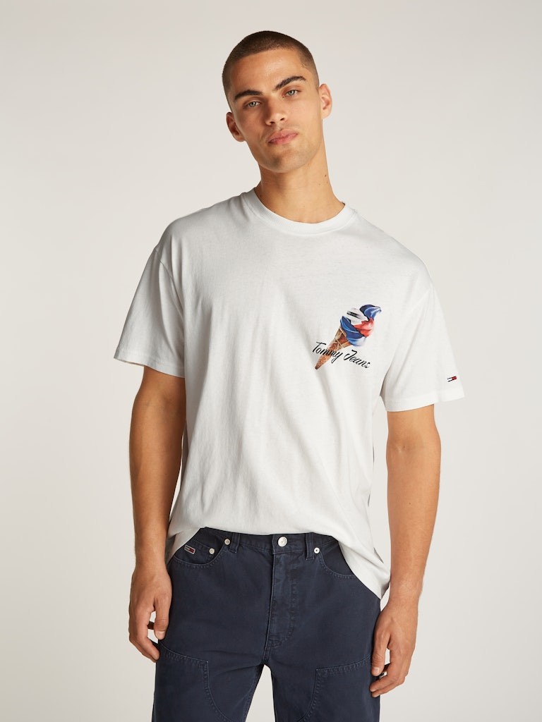 Tommy Hilfiger Pamuk Beyaz Erkek Kısa Kollu T-Shirt - DM0DM20352YBL