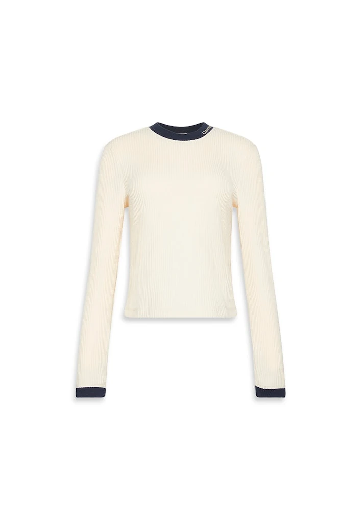 Calvin Klein Kadın Ekru  O yaka Uzun Kollu T-Shirt