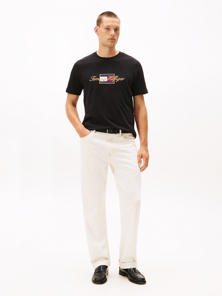 Tommy Hilfiger Erkek O Yaka Bayraklı Siyah T-Shirt