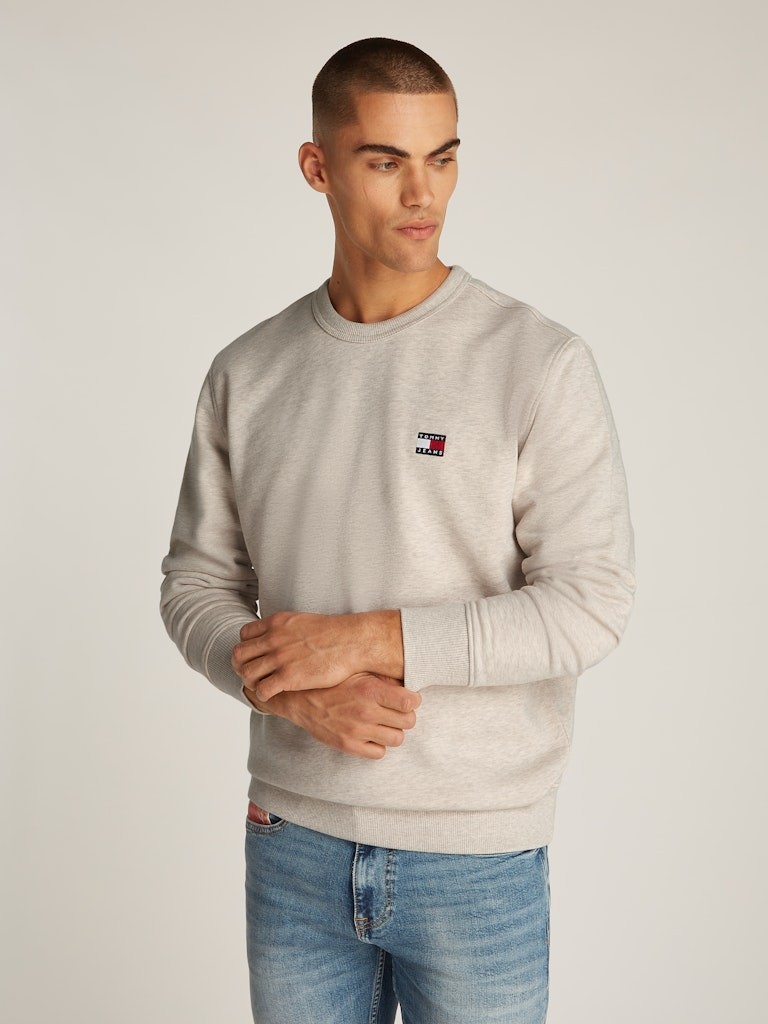 Tommy Jeans Erkek Logolu Bej Sweatshirt - DM0DM20660AE3
