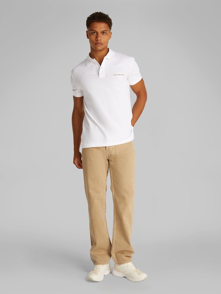 Calvin Klein Organik Pamuk Beyaz Erkek Kısa Kollu Düğmeli Polo Yaka T-Shirt - J30J3256640K4