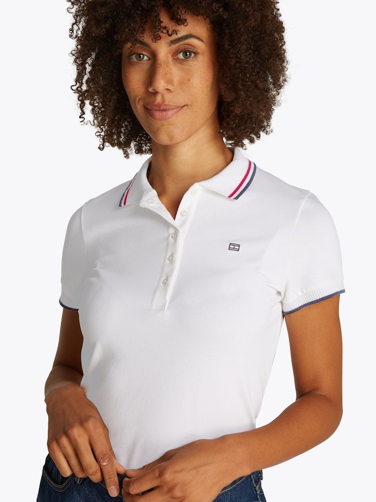 Tommy Hilfiger Rejeneratif Pamuk Beyaz Kadın Kısa Kollu Düğmeli Polo Yaka T-Shirt - WW0WW44517YCF