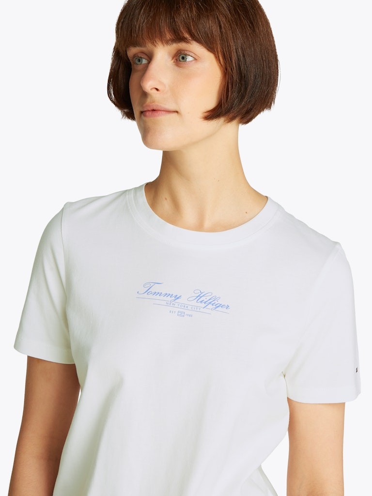 Tommy Hilfiger Rejeneratif Pamuk Beyaz Kadın Kısa Kollu T-Shirt - WW0WW45428YBL