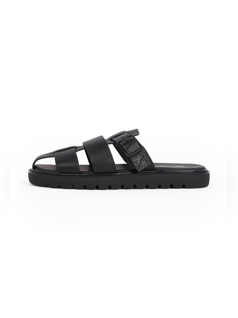 Calvin Klein Deri Siyah Erkek Kısa Taban 3 Bantlı Sandalet - YM0YM012200GJ