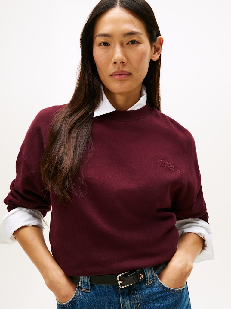 Tommy Hilfiger Kadın Bordo O Yaka Sweatshirt