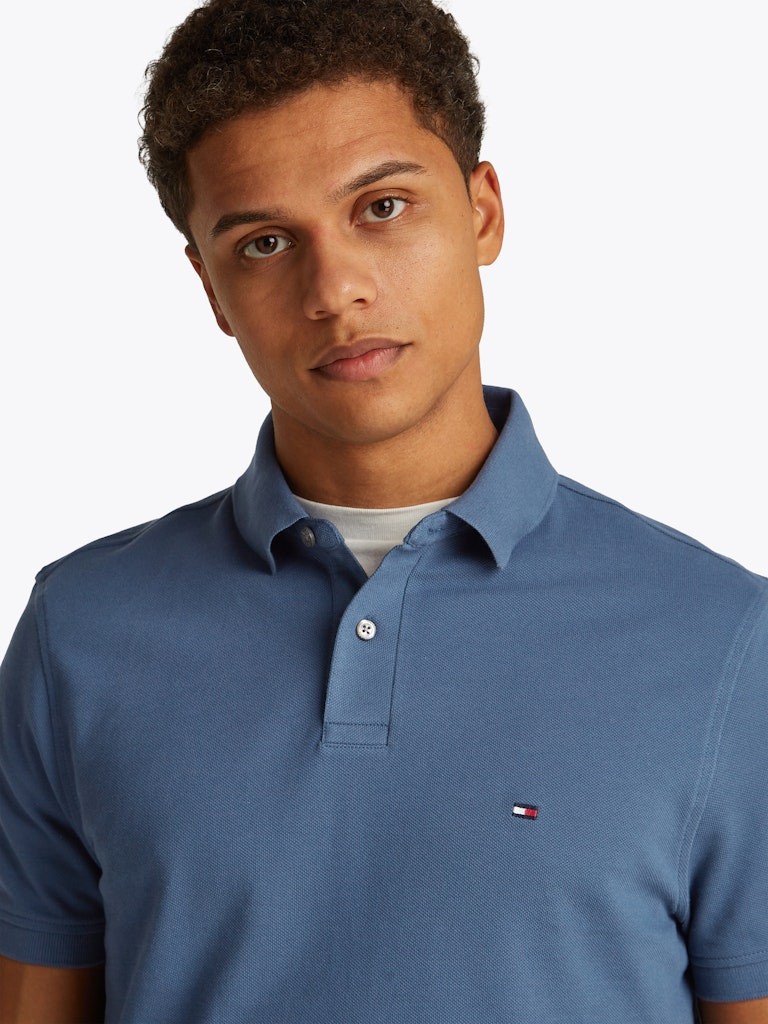 Tommy Hilfiger Organik Pamuk Mavi Erkek Kısa Kollu Düğmeli Polo Yaka T-Shirt - MW0MW17770DBZ