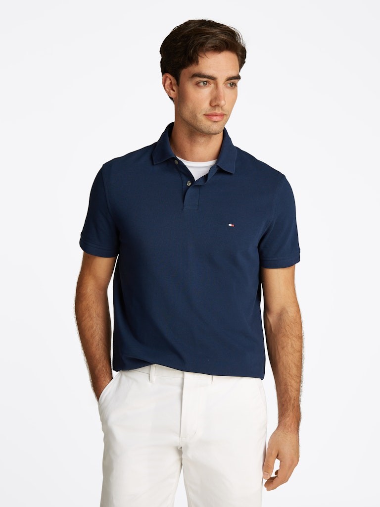 Tommy Hilfiger Organik Pamuk Lacivert Erkek Kısa Kollu Düğmeli Polo Yaka T-Shirt - MW0MW17770DAF