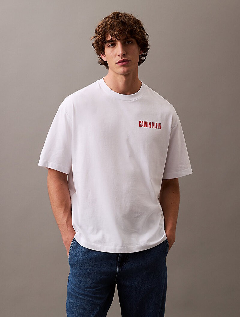 Calvin Klein Rejeneratif Pamuk Beyaz Erkek Kısa Kollu T-Shirt - LV04RB851GYAA