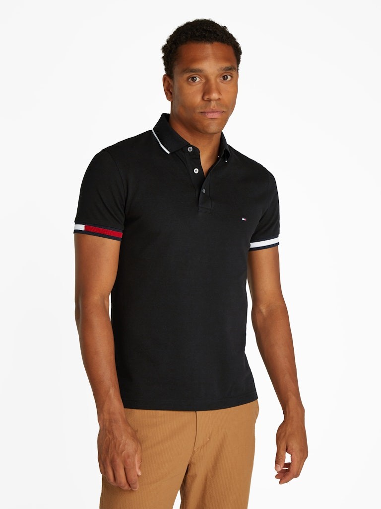 Tommy Hilfiger Organik Pamuk Siyah Erkek Kısa Kollu Düğmeli Polo Yaka T-Shirt - MW0MW38458BDS