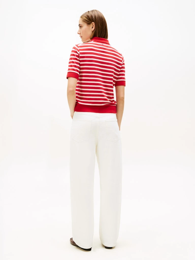 Tommy Hilfiger Kadın Kırmızı Kısa Kollu Fermuarlı Polo Yaka T-Shirt